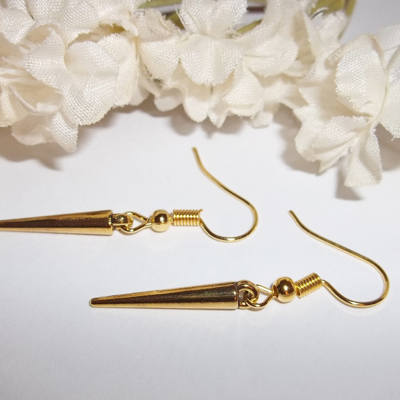 Gold Unisex Spike Earring Set Pair Dangle Drop Fashion Jewelry Accessory 3756 - Picture 4 of 7